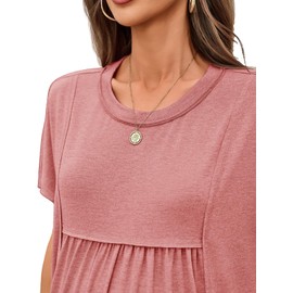 Tankaneo Womens Maternity Tops Summer Batwing Short Sleeve Casual T Shirts Oversized Pleated Pregnancy Clothes Brick Red