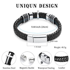 Minicremation Cross Cremation Jewelry Urn Bracelet for Ashes Genuine Leather for Women Men Keepsake Memorial Cuff Bangle Braided Wristband Bracelet for Men (Silver-A, 24cm/9.44")