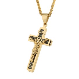 HZMAN Catholic Jesus Christ on INRI Cross Crucifix Gold Silver Tone stainless steel Pendant Necklace 22+2 Chain, Acero inoxidable