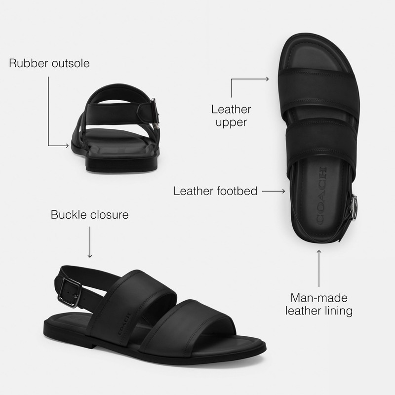 Coach Men's Julian Two Strap Sandal, Black, 9