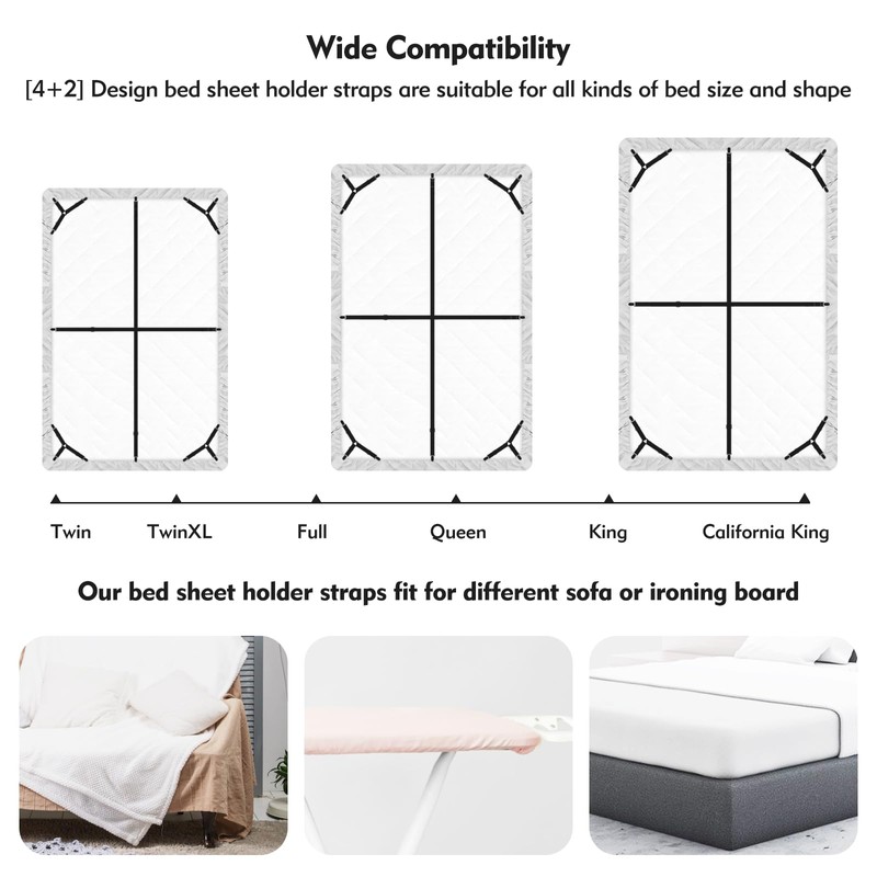 Eiruseed Bed Sheet Holder Straps, 4+2 Pcs Adjustable Mattress Sheet