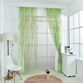 GKYZBB 2 Pieces of Green Sheer Curtains-Willow Voile Curtains, Living Room Bedroom Home Decoration Tulle Plant Curtains (100 x 200 cm)