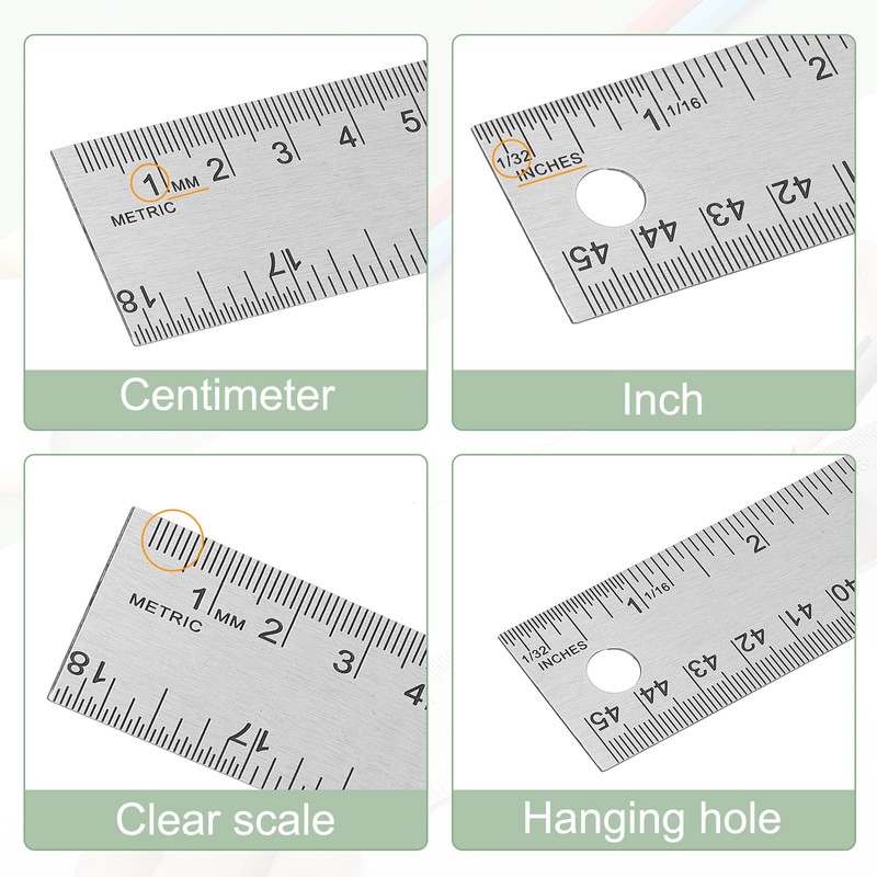 PATIKIL Stainless Steel Ruler Cork Backed, 18 Inch Straight Edge