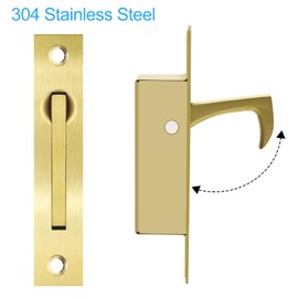 Pocket Door Pull Handle, 3.75" Edge Pull, 304 Stainless Steel, Flush Mount Door Hardware for Sliding Pocket Door, Cabinets, and Drawers (Satin Brass)