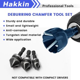 Hakkin 5Pcs Burr Removal Tool, Deburring External Chamfer Tool with Tungsten Carbide Blade, Hex Shank Deburring Tool for Metal, Bolt Thread Repair with Quick Release Shank Fits 1/8”-3/4”(3mm-20mm)