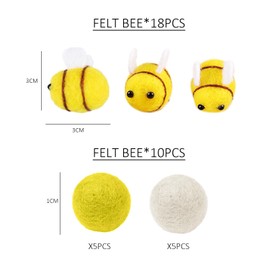 TAFACE 18 Yellow Felt Bees Wool Felt Craft Pendants Brooch Jewellery Hair Accessories Keychain Accessories Colorful Bee Sting Fun with 10 Felt Balls