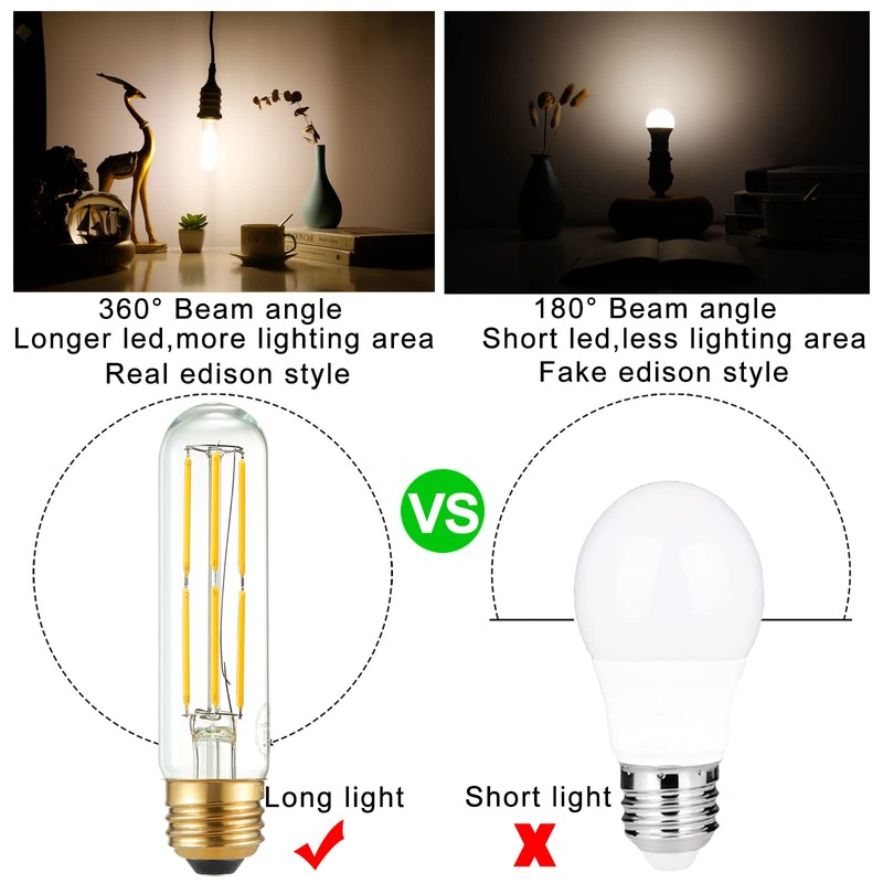 LiteHistory Tubular Light Bulb 6W Equal E26 LED Bulb 60
