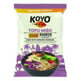Koyo Ramen Soup, Tofu Miso Reduced Sodium, Made With Organic Noodles, No MSG, No Preservatives, Vegan, 2.1 Ounces Per Package (12 Pack)