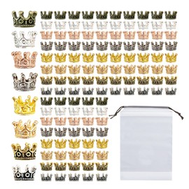 Pack of 120 Crown Jewellery Accessories with 1 Storage Bag, Mini Crown Decoration, Crafts, Small Alloy Crown Pendant, Crown Jewellery for DIY Bracelet Necklace (Multi-Colour), Alloy Steel