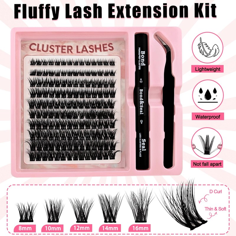 DIY Eyelash Extensions Set, Fluffy Volume Eyelashes, Individual False Eyelash