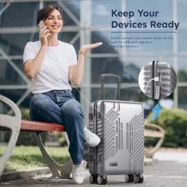 PHI VILLA 20" Hard Shell Carry On Spinner Suitcase Luggage PC+ABS Suitcase with TSA Lock