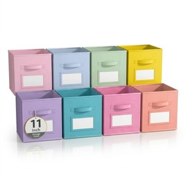 11 Inch Cube Storage Bin with Label Window, 8 Pack 8-Color