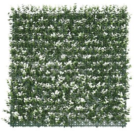 E&K 20" x 20" Artificial Plant Fence Panel Faux Leaves Grass Wall Privacy Screen Panel Decorative for Indoor Outdoor (White Buxus, 4 Pcs)