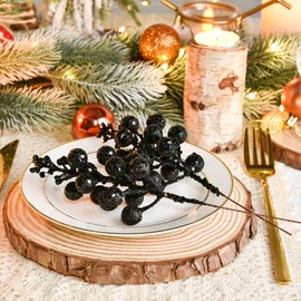 Gomat 20 Pack Christmas Glitter Berries Stems, 8 Inch Champagne Artificial Christmas Picks for Christmas Tree Ornaments, DIY Xmas Wreath, Crafts, Holiday and Home Decor (Black)