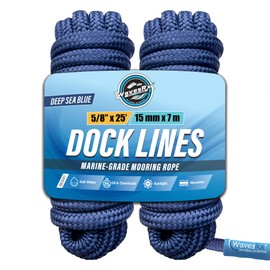Premium Nylon Boat Dock Lines & Ropes for Docking & Pontoon | Double Braided Marine Rope | Boat Ropes for Docking with Loop | UV & Saltwater Resistant Dock Rope (Deep Sea Blue, 5/8” x 25’)