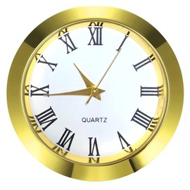 HILLHOME Mini Clock Insert 1-1/2 Inch (37 mm) Round Quartz Movement Miniature Clock White Face Gold Tone Bezel Roman Numerals Fit 35 mm Diameter Hole