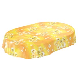 ANRO Oilcloth Tablecloth Oilcloth Tablecloth Tablecloth Camomile Yellow Flowers Sun Oval 200 x 140 cm Cut Edge 140 x 200 cm