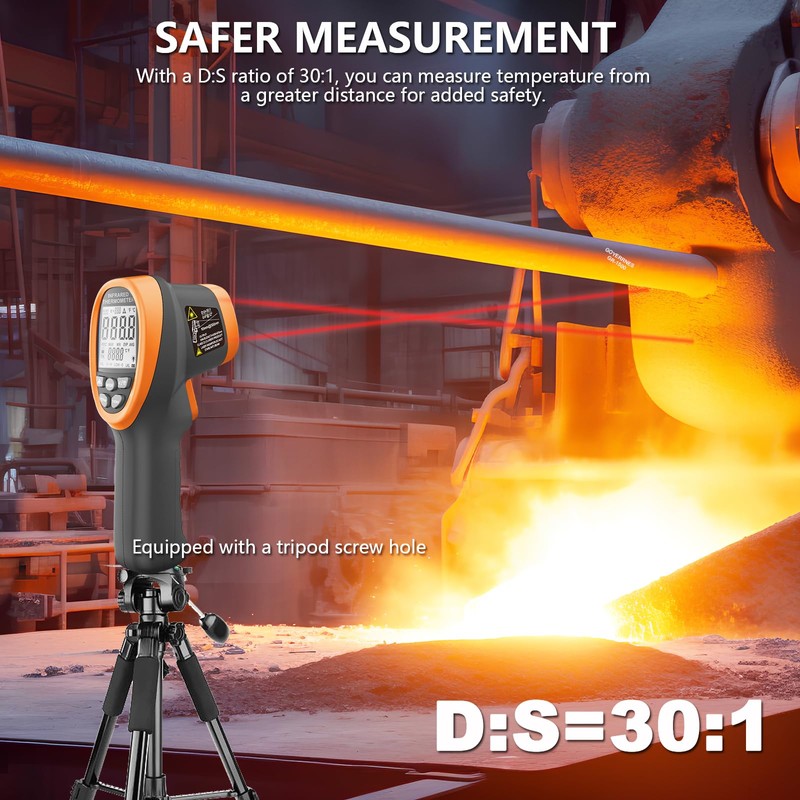 GOYERRNES Pyrometer 30:1 Industrial, -58℉ to 2732℉ Digital High Temp