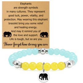 Elephant Gifts for Women Inspirational Beaded Bracelets Elephant Lovers Gifts Spiritual Motivational Encouragement Stretch Beads Bracelets for Animal Lover Birthday Christmas Mothers Day Jewelry
