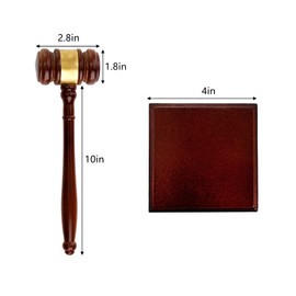 Frcctre Brown Wooden Gavel and Block Set, Handcrafted Wood Hammer Court with Square Sound Block for Lawyer Judge Auction Court Student Gift