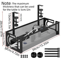 Under Desk Organizer, 1 Count Desk Cable Organizer, Cord Organizer for Desk, Under Desk Organizer Storage Tray for Office, Home, Dormitory, Household Items, Desk Organizer Tidy:_Black_1 Count