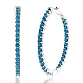 Belinda Jewelz - Hoop Earrings, Eternity Earrings with 62 Colored Gemstones, Birthstone Eternity Earrings Women, 925 Sterling Silver Women's Jewelry, London Blue Topaz Earrings For Women, 1.73”