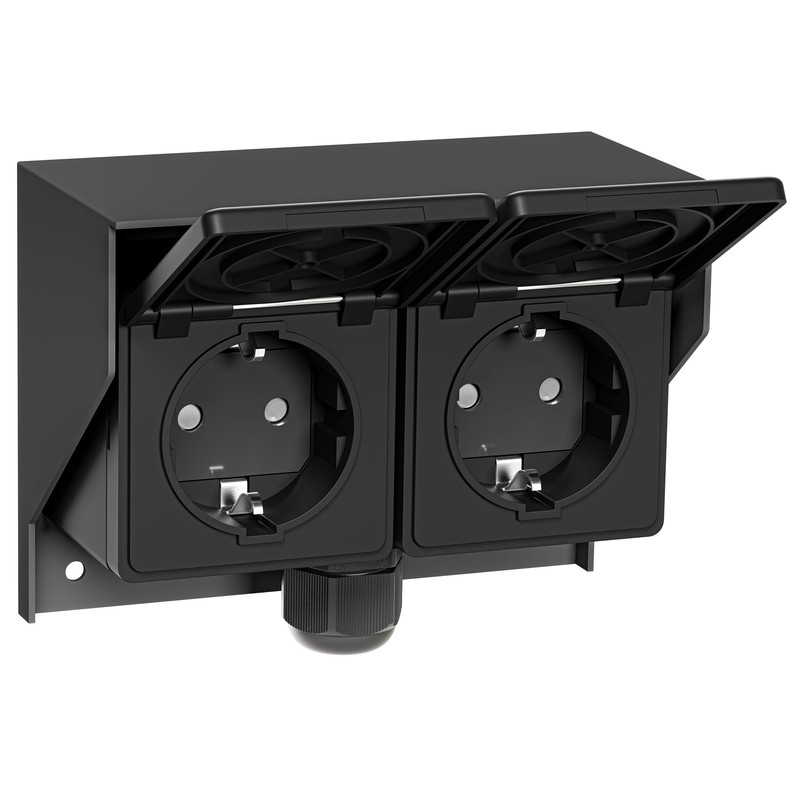 ledscom.de PIWI Surface-Mounted Socket for Outdoor Use, IP44, 2-Way, Anthracite,