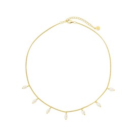 Brandlinger ® Pearl Necklace Women's 925 Sterling Silver Pearl Necklace with 18K Gold Plated Jewellery for Women and Girls Chain Length Adjustable 35-40cm (Very Tight Fit), Sterling Silver, Freshwater