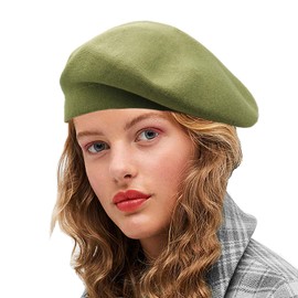 Sydbecs Cashmere Beret Hats for Women Girls, Reversible French Berets Hat Solid Color Style (Light Green)