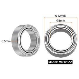 sourcing map 15pcs MR128ZZ Deep Groove Ball Bearings 8x12x3.5mm Chrome Steel Miniature Bearing Double Shielded Precision Bearings, P6 (ABEC 3)