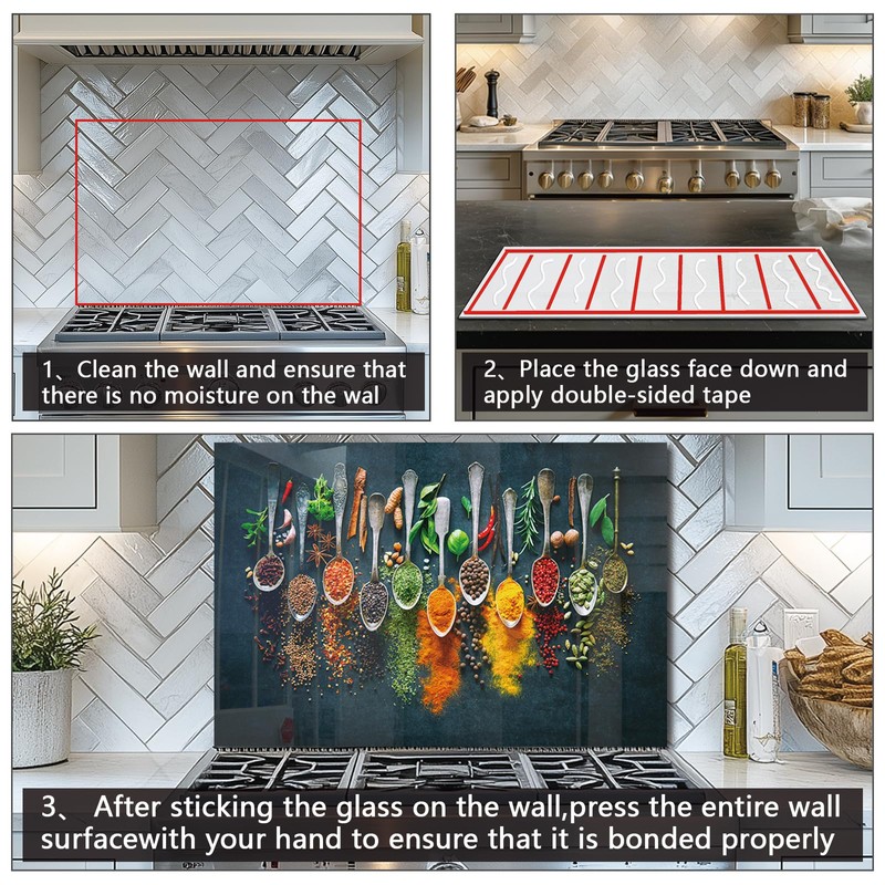 DAIFURONGE Spice Tempered Glass Backsplash For Kitchen Behind Stove,Stove Backsplash