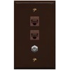 RiteAV 1 Gang Wall Plate 3 Port - 2 x Cat6 Ethernet, 1 x Coax - Flat Brown