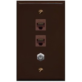 RiteAV 1 Gang Wall Plate 3 Port - 2 x Cat6 Ethernet, 1 x Coax - Flat Brown