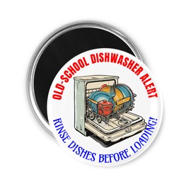 3.5 Inch Old School Dishwasher Alert Rinse Dishes First Reminder Sign Magnet