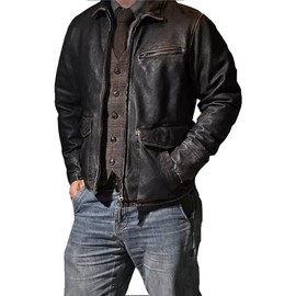 H2ZEE Mens Leather Jacket Black | Real Leather Biker Jacket With Distressed Exterior | Motorcycle Clothing For Vintage Styling