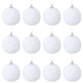 Liliful 12 Pcs 2.36 Inch Christmas Ball Ornaments Glitter Sequin Foam Christmas Tree Ornaments Decorative Hanging Christmas Decorations Tree Balls for Holiday Wedding Party Decorations (White)
