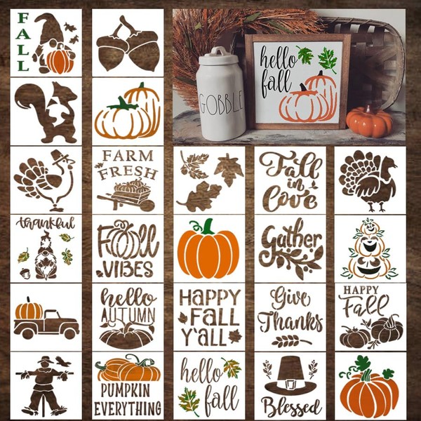 24 Pc Fall Stencils for Painting 3 inch - Reusable