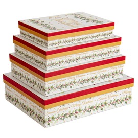 4PCS Christmas Rectangle Gift Boxes with Lids, Nesting Assorted Sizes Xmas Gift Boxes for Presents, Wrapping Boxes Cardboard Gift box for Christmas, Festival, Birthday, Party, Gift Wrap, Jewellery