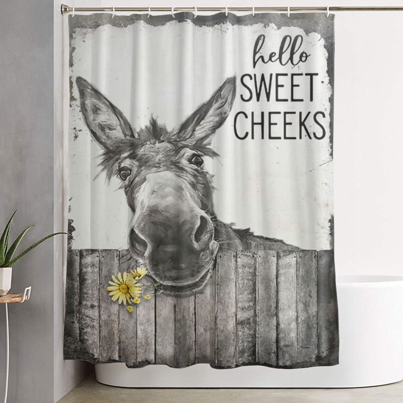 citari Funny Donkey Shower Curtain Rustic Floral Farmhouse Bathroom Shower