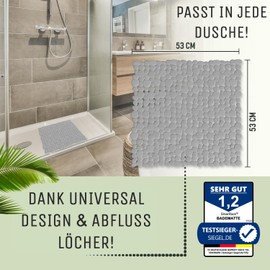 SilverRack Shower Mat Non-Slip 53 x 53 cm (Grey Pebble Stone Look) - Non-Slip Shower Mat BPA Free - Bath Mat Non-Slip & Machine Washable - Shower Mat Non-Slip and Mildew Proof