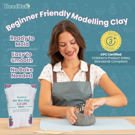 2.2LBS Air Dry Clay - Modeling Clay for Pottery, No Bake No Kiln Required | 1kg Airdry Clay for Beginners Pottery Kit Adults DIY Art Craft Set Project (Gray)