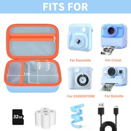Comecase Kids Instant Camera Case Compatible with Esoxoffore/for Dylanto/for Aasonida/for Dududragon Digital Print Video Camera, Travel Carrying Bag with Mesh Pocket for Prints Paper - Blue