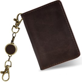 akoyo Men's Commuter Pass Case with Reel Storage for 4, Dark Brown