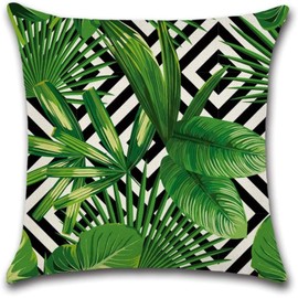 ZFENGYYUAN Tropical Green Leaves Cushion Cover Plant Flower Palm Leaf Decorative Throw Pillow Case Covers Gifts45x45cm