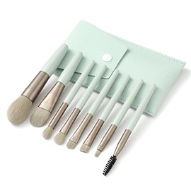 Juego de brochas de maquillaje de viaje, 8 piezas, tamaño mini, fibra sintética premium, corrector de rubor, cejas, sombra de ojos, pincel en ángulo, cepillo de maquillaje de labios con bolsa de almacenamiento (cian claro)