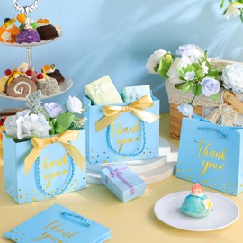 Jetec 45 Pcs Mini Paper Gift Bag Bulk 5.5 x 4.7 x 2.5'' Small Thank You Favor Bag with Handle Bow Ribbon for Valentine's Day Wedding Baby Bridal Shower Birthday Party(Sky Blue/gold)