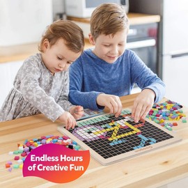 Coogam Holz Mosaik Puzzle, 370PCS Form Musterblöcke mit 8 Farben, Pixel Brettspiel STEM Montessori Spielzeug Geschenk für Kleinkinder Kinder Jungen Mädchen Alter 4 5 6 7 Jahre alt