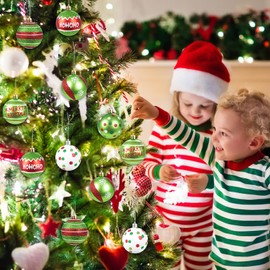 FDKYOEK 12 PCS 2.4 Inch Christmas Tree Ball Ornaments, Plastic Glittering Christmas Balls Decorations, Red and Green Hanging Pendants for Xmas Tree Decor