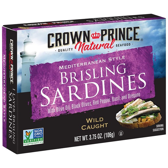 Crown Prince Natural One Layer Brisling Sardines - Mediterranean Style, 3.75-Ounce Cans (Pack of 12)