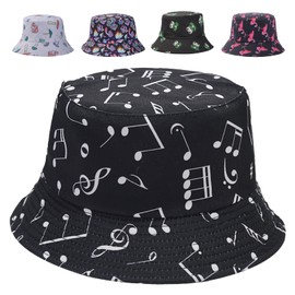 Gadfary Reversible Bucket Hat for Women Summer Travel Fisherman Cap, Girls Cute Double Side Wear Bucket Cap (Music Note Black)